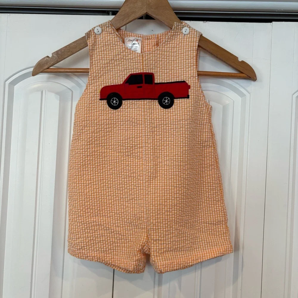 Simply Smock Red Truck Seersucker Romper Size 18 Months